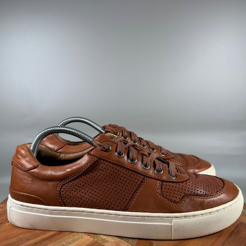 Johnston & Murphy Prentiss Perforated Tan Sheepskin Leather Sneakers Mens 9M‎